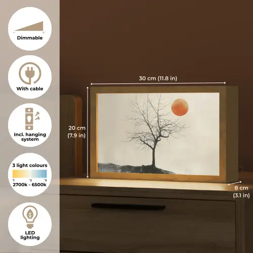 Boom - Zon - Modern - Landschap Light Box met kabel (Tafellamp) klein -USP_EN