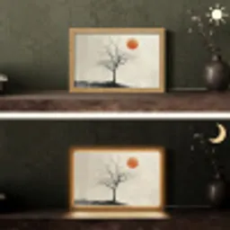 Boom - Zon - Modern - Landschap Light Box met kabel (Tafellamp) klein -sfeer3