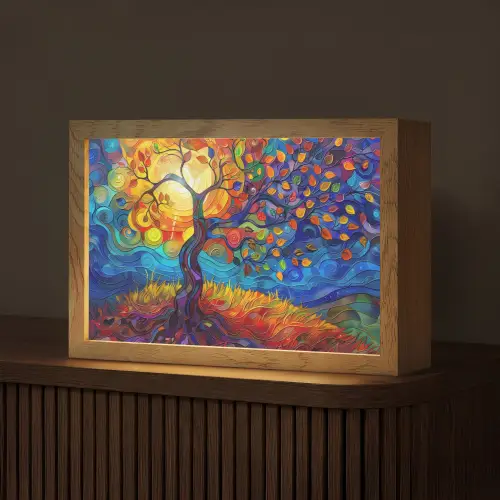 Boom - Zon - Verflook - Kleuren - Abstract Light Box met kabel (Tafellamp) klein -z3d_website