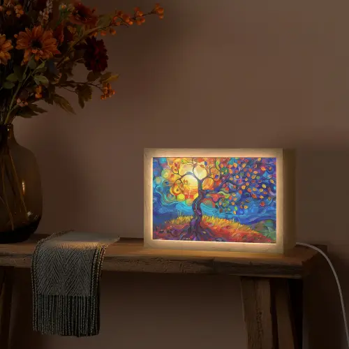 Boom - Zon - Verflook - Kleuren - Abstract Light Box met kabel (Tafellamp) klein -sfeer4