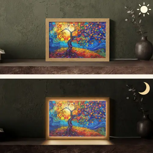 Boom - Zon - Verflook - Kleuren - Abstract Light Box met kabel (Tafellamp) klein -sfeer3