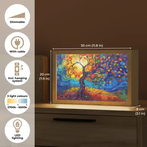 Boom - Zon - Verflook - Kleuren - Abstract Light Box met kabel (Tafellamp) klein -USP_EN