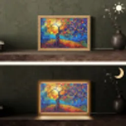 Boom - Zon - Verflook - Kleuren - Abstract Light Box met kabel (Tafellamp) klein -sfeer3