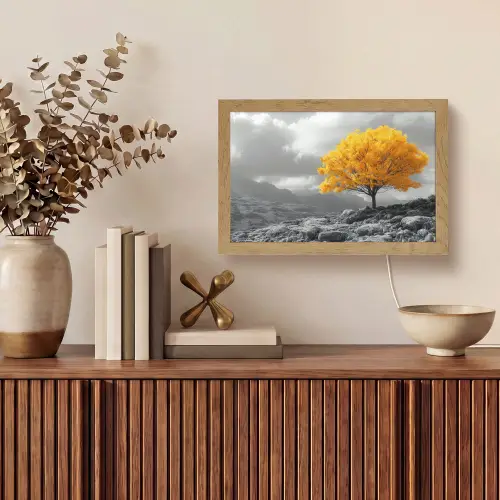 Boom - Geel - Natuur - Zwart wit Light Box met kabel (Tafellamp) klein -sfeer2