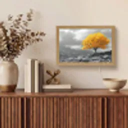 Boom - Geel - Natuur - Zwart wit Light Box met kabel (Tafellamp) klein -sfeer2