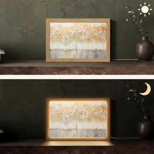 Bomen - Kunst - Acryl - Natuur Light Box met kabel (Tafellamp) klein -sfeer3