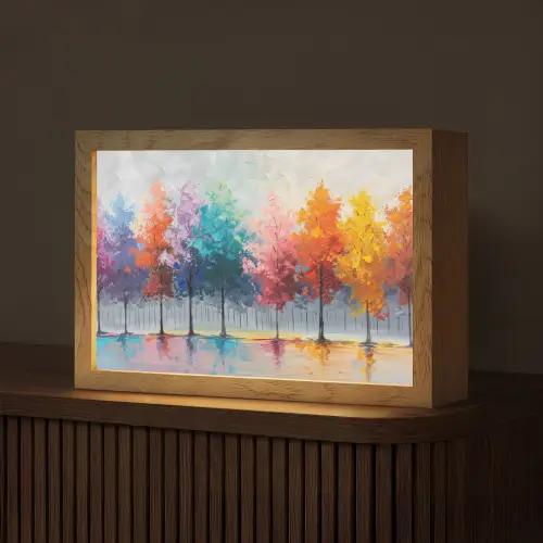 Bomen - Kleurrijk - Natuur - Abstract Light Box met kabel (Tafellamp) klein -z3d_website