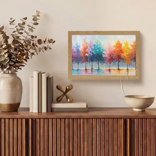 Bomen - Kleurrijk - Natuur - Abstract Light Box met kabel (Tafellamp) klein -sfeer2