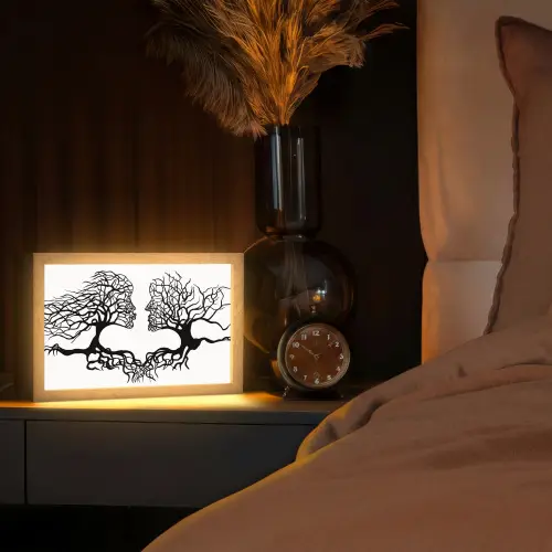 Bomen - Gezicht - Kunst - Abstract Light Box met kabel (Tafellamp) klein -sfeer1