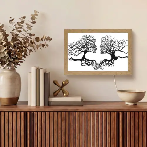 Bomen - Gezicht - Kunst - Abstract Light Box met kabel (Tafellamp) klein -sfeer2