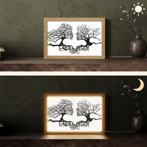 Bomen - Gezicht - Kunst - Abstract Light Box met kabel (Tafellamp) klein -sfeer3