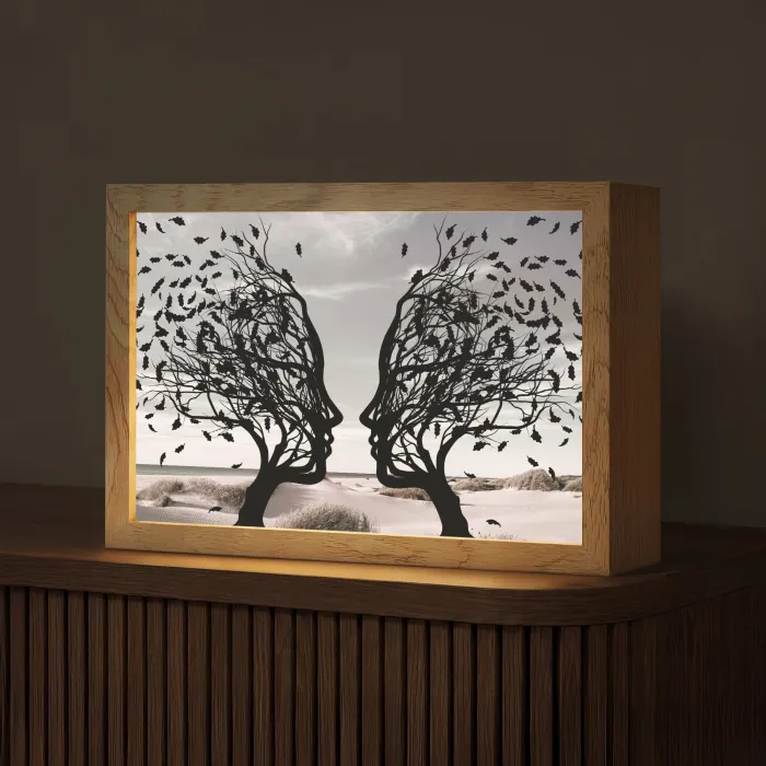 Bomen - Gezicht - Bladeren - Moderne kunst Light Box met kabel (Tafellamp) klein -z3d_website