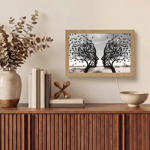 Bomen - Gezicht - Bladeren - Moderne kunst Light Box met kabel (Tafellamp) klein -sfeer2