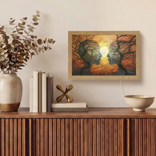 Bomen - Gezichten - Zon - Kunst Light Box met kabel (Tafellamp) klein -sfeer2