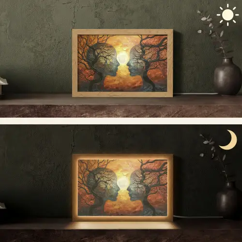 Bomen - Gezichten - Zon - Kunst Light Box met kabel (Tafellamp) klein -sfeer3