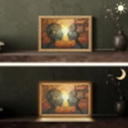 Bomen - Gezichten - Zon - Kunst Light Box met kabel (Tafellamp) klein -sfeer3