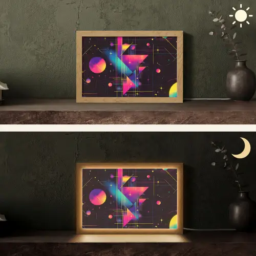 Driehoeken - Cirkels - Abstract - Sterren Light Box met kabel (Tafellamp) klein -sfeer3