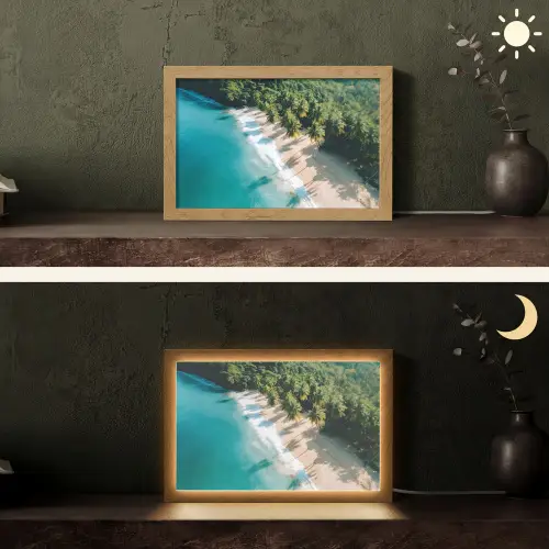 Tropisch - Strand - Water - Palmbomen Light Box met kabel (Tafellamp) klein -sfeer3