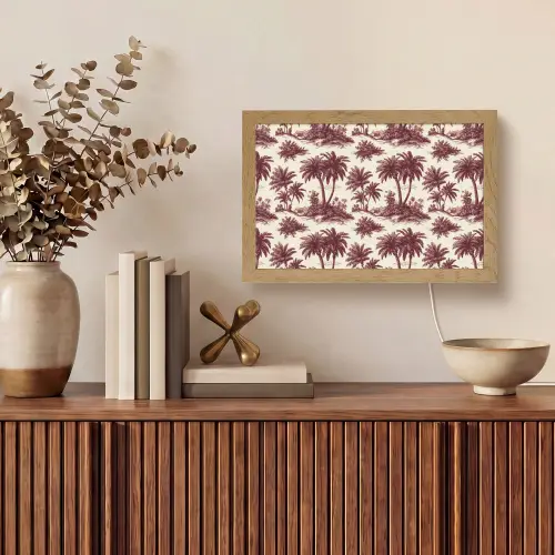 Tropisch - Geometrisch - Bordeauxrood Light Box met kabel (Tafellamp) klein 924 -sfeer2