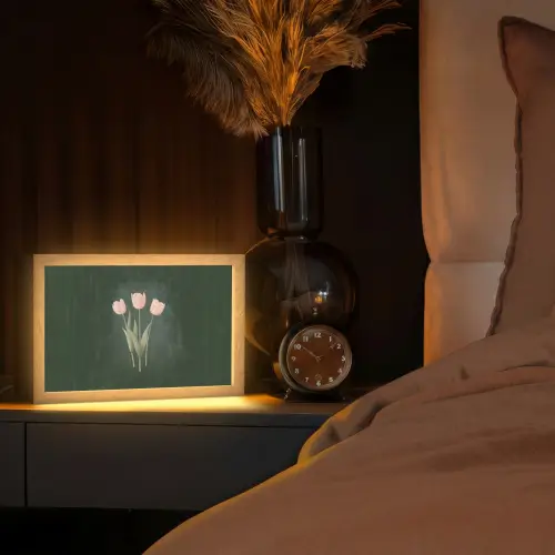 Tulpen - Liefde - Donkergroen Light Box met kabel (Tafellamp) klein -sfeer1