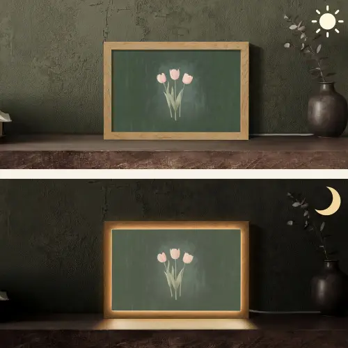 Tulpen - Liefde - Donkergroen Light Box met kabel (Tafellamp) klein -sfeer3
