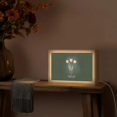 Tulpen - Roze - Tekst - Love Light Box met kabel (Tafellamp) klein -sfeer4