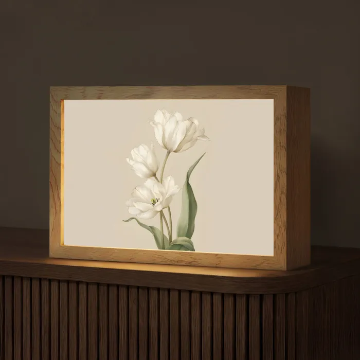Tulpen - Wit - Bladeren Light Box met kabel (Tafellamp) klein -z3d_website