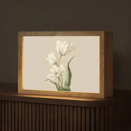 Tulpen - Wit - Bladeren Light Box met kabel (Tafellamp) klein -z3d_website