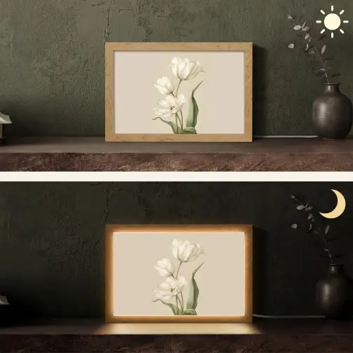 Tulpen - Wit - Bladeren Light Box met kabel (Tafellamp) klein -sfeer3
