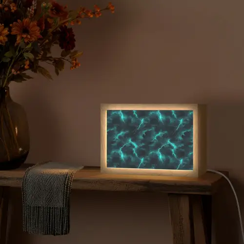 Turquoise - Bliksem - Wolken Light Box met kabel (Tafellamp) klein 924 -sfeer4