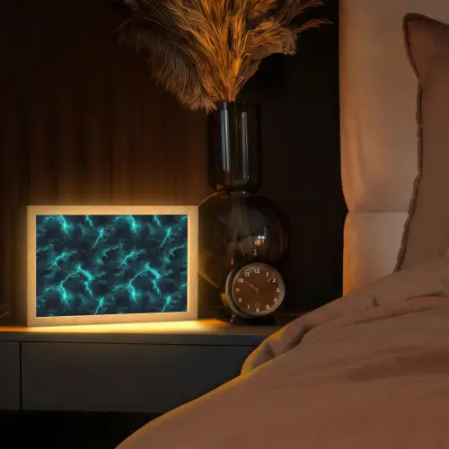 Turquoise - Bliksem - Wolken Light Box met kabel (Tafellamp) klein 924 -sfeer1