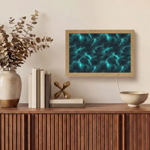 Turquoise - Bliksem - Wolken Light Box met kabel (Tafellamp) klein 924 -sfeer2