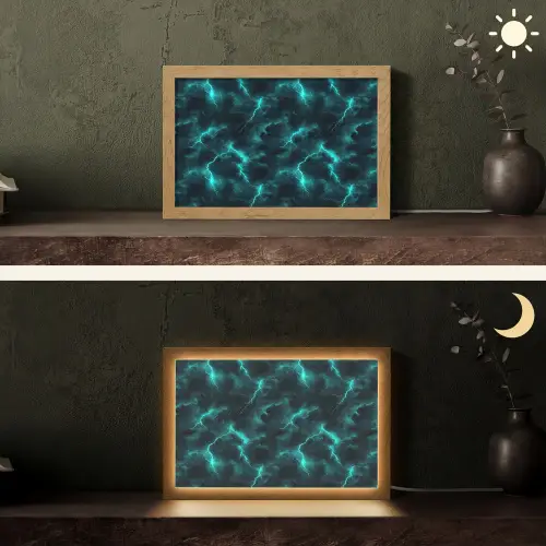 Turquoise - Bliksem - Wolken Light Box met kabel (Tafellamp) klein 924 -sfeer3