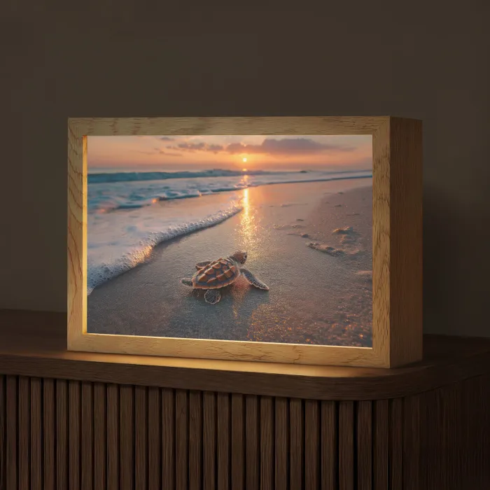 Schildpad - strand - Zonsondergang Light Box met kabel (Tafellamp) klein -z3d_website