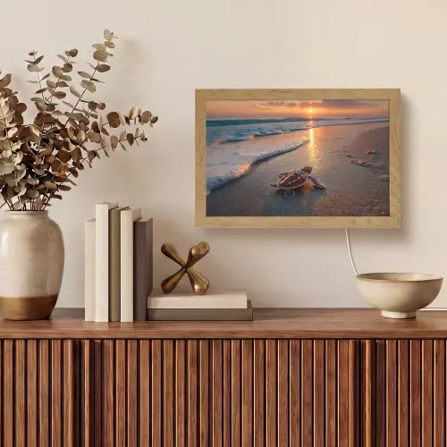 Schildpad - strand - Zonsondergang Light Box met kabel (Tafellamp) klein -sfeer2