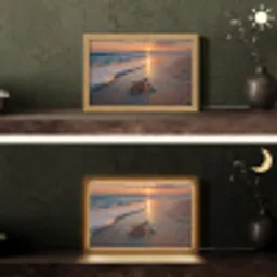 Schildpad - strand - Zonsondergang Light Box met kabel (Tafellamp) klein -sfeer3