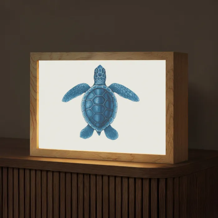 Schildpad - Blauw - Schild Light Box met kabel (Tafellamp) klein -z3d_website