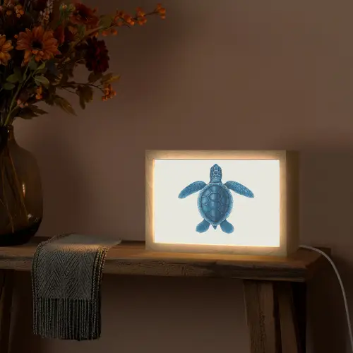 Schildpad - Blauw - Schild Light Box met kabel (Tafellamp) klein -sfeer4