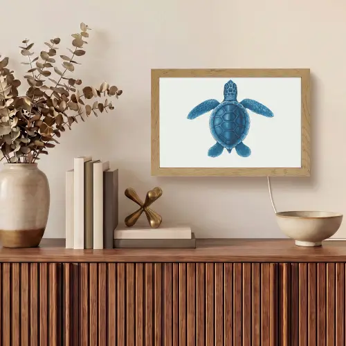 Schildpad - Blauw - Schild Light Box met kabel (Tafellamp) klein -sfeer2