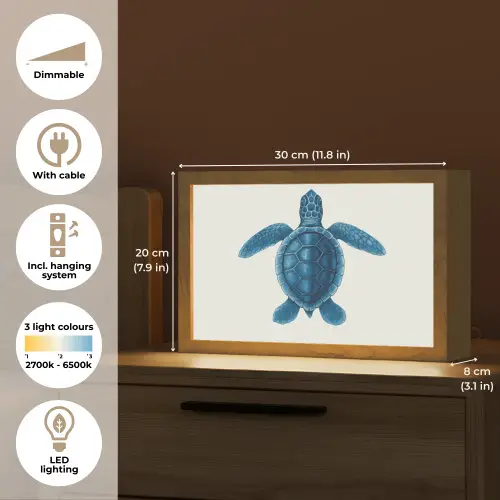 Schildpad - Blauw - Schild Light Box met kabel (Tafellamp) klein -USP_EN