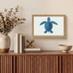 Schildpad - Blauw - Schild Light Box met kabel (Tafellamp) klein -sfeer2