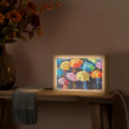 Paraplu's - Schilderij - Kunst - Regenboog Light Box met kabel (Tafellamp) klein -sfeer4