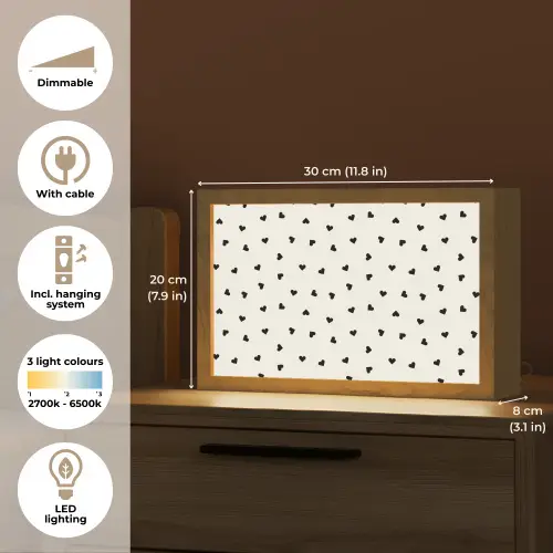 Valentijn - Hart - Wit - Zwart Light Box met kabel (Tafellamp) klein 924 -USP_EN