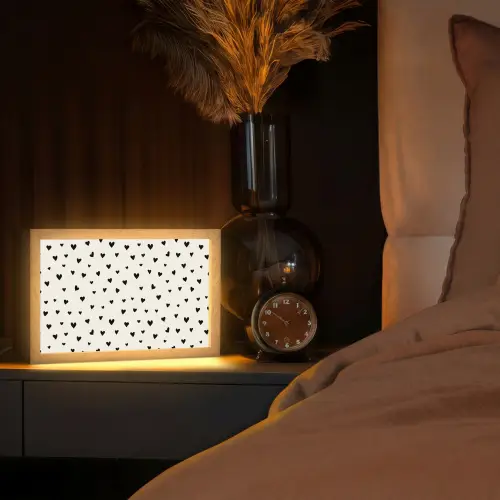 Valentijn - Harten - Zwart - Wit Light Box met kabel (Tafellamp) klein 924 -sfeer1