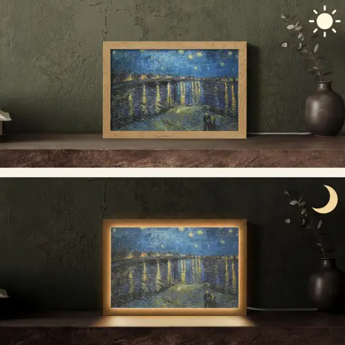 Van Gogh - Brug - Oude meesters Light Box met kabel (Tafellamp) klein -sfeer3