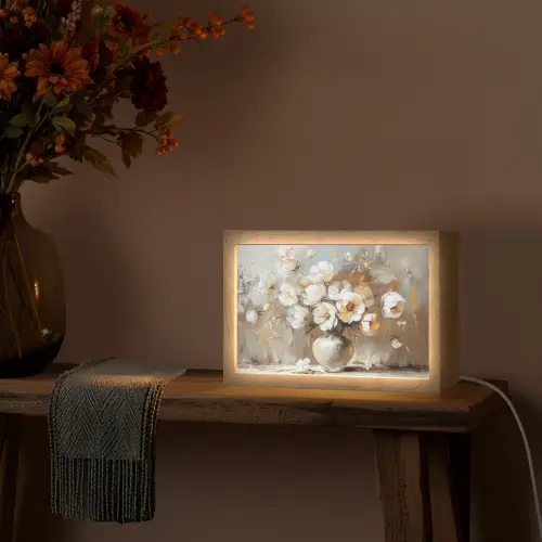 Vaas - Bloemen - Kunst - Goud Light Box met kabel (Tafellamp) klein -sfeer4