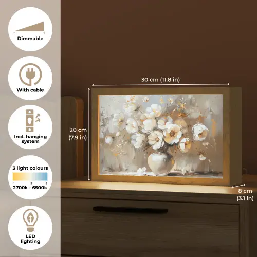 Vaas - Bloemen - Kunst - Goud Light Box met kabel (Tafellamp) klein -USP_EN