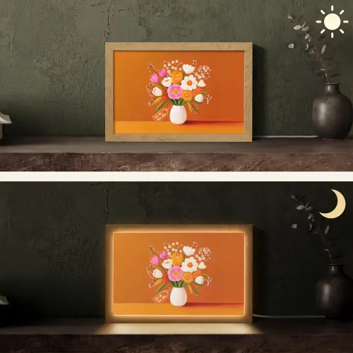 Vaas - Bloemen - Oranje Light Box met kabel (Tafellamp) klein -sfeer3