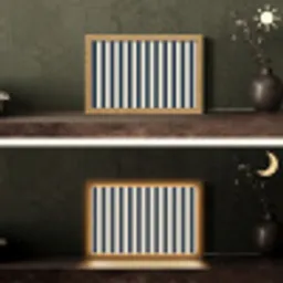 Verticale strepen - Blauw - Crème Light Box met kabel (Tafellamp) klein 924 -sfeer3
