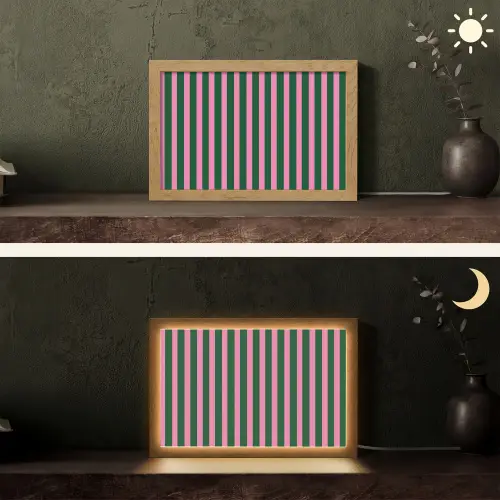 Verticale strepen - Groen - Roze Light Box met kabel (Tafellamp) klein 924 -sfeer3